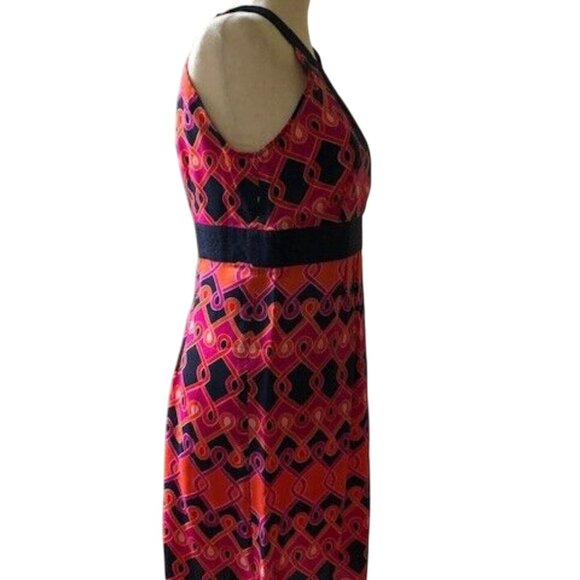 ANN‎ TAYLOR LOFT SLEEVELESS NAVY/PINK/ORANGE PRINT HALTER DRESS 4-EUC - Picture 5 of 11